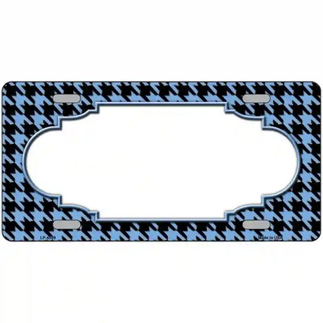 Light Blue Black Houndstooth Scallop Center Metal Novelty License Plate 24" x 12" (LLP)