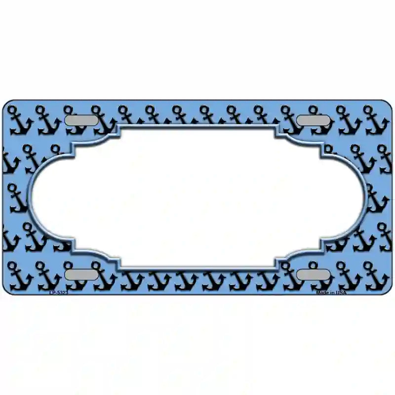 Light Blue Black Anchor Scallop Center Metal Novelty License Plate 24" x 12" (LLP)