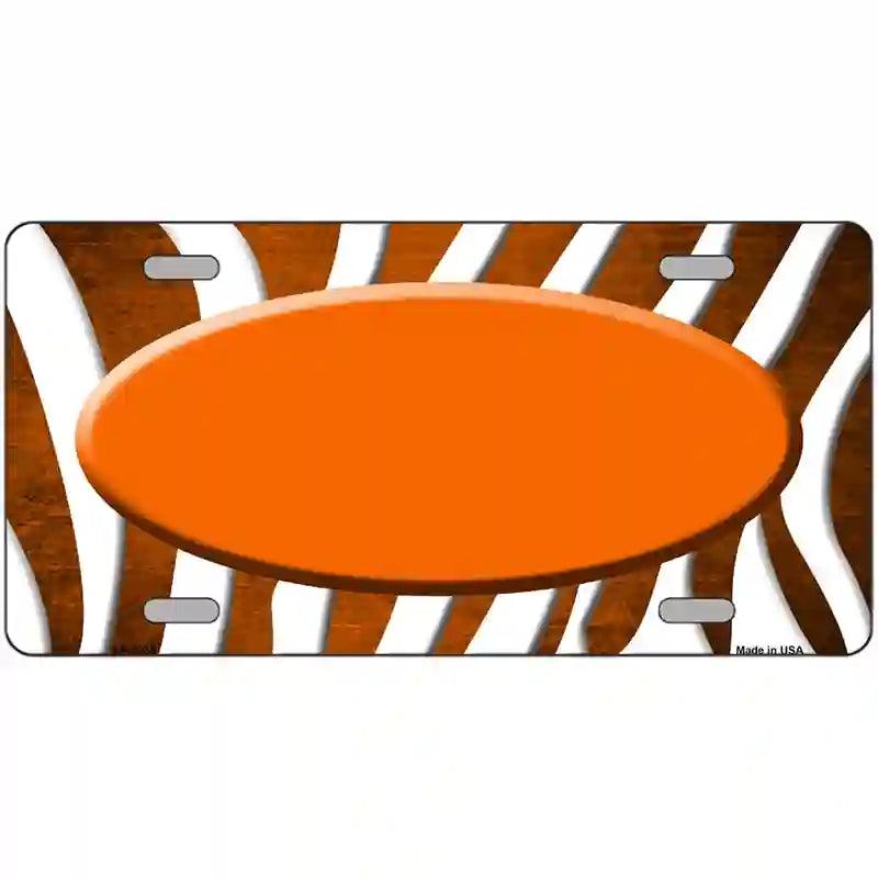 Orange White Zebra Oval Oil Rubbed Metal Novelty License Plate 24" x 12" (LLP)