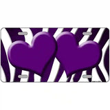Purple White Zebra Hearts Oil Rubbed Metal Novelty License Plate 24" x 12" (LLP)