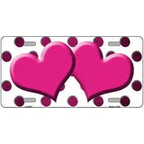 Pink White Dots Hearts Oil Rubbed Metal Novelty License Plate 24" x 12" (LLP)