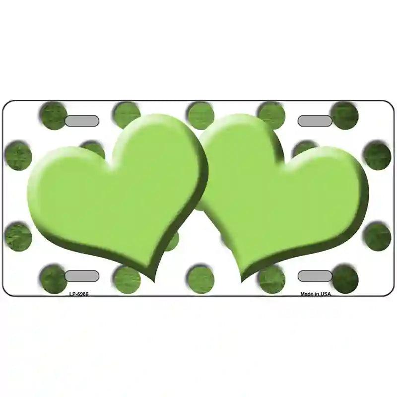 Lime Green White Dots Hearts Oil Rubbed Metal Novelty License Plate 24" x 12" (LLP)