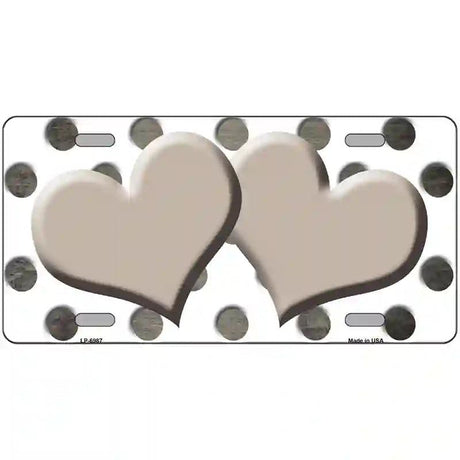 Tan White Dots Hearts Oil Rubbed Metal Novelty License Plate 24" x 12" (LLP)