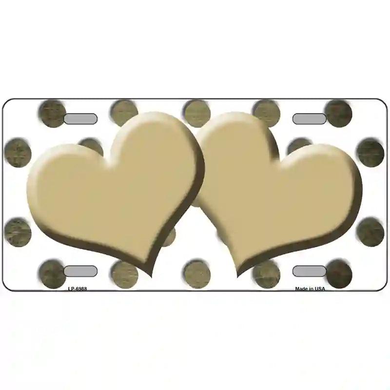Gold White Dots Hearts Oil Rubbed Metal Novelty License Plate 24" x 12" (LLP)
