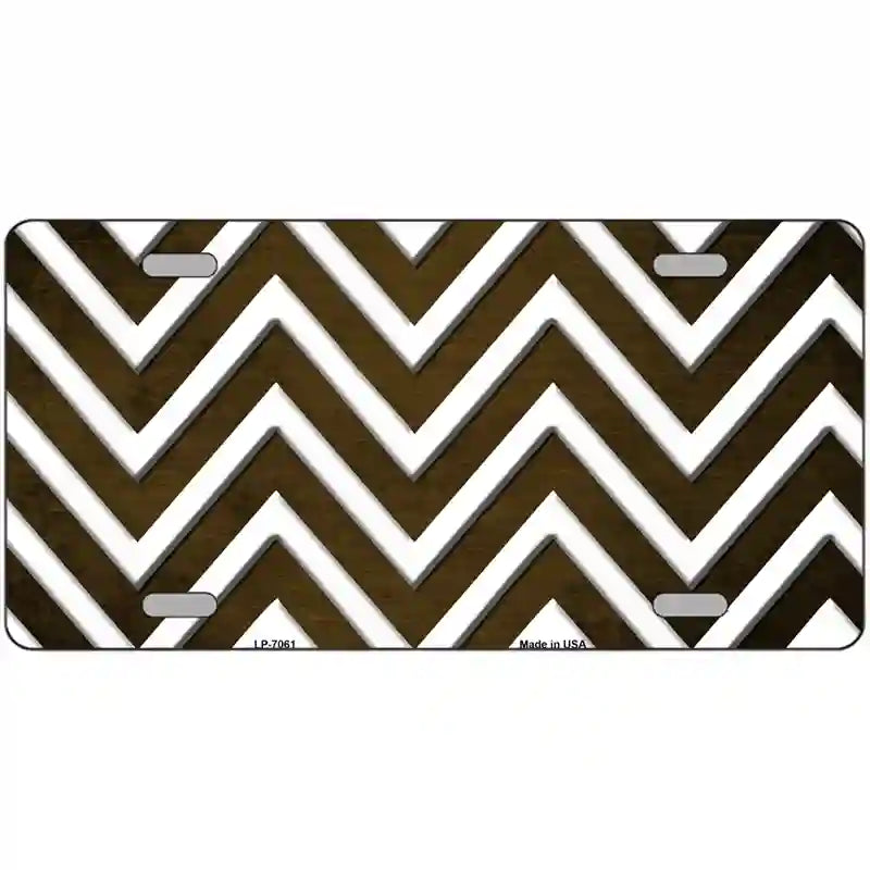 Brown White Chevron Oil Rubbed Metal Novelty License Plate 24" x 12" (LLP)
