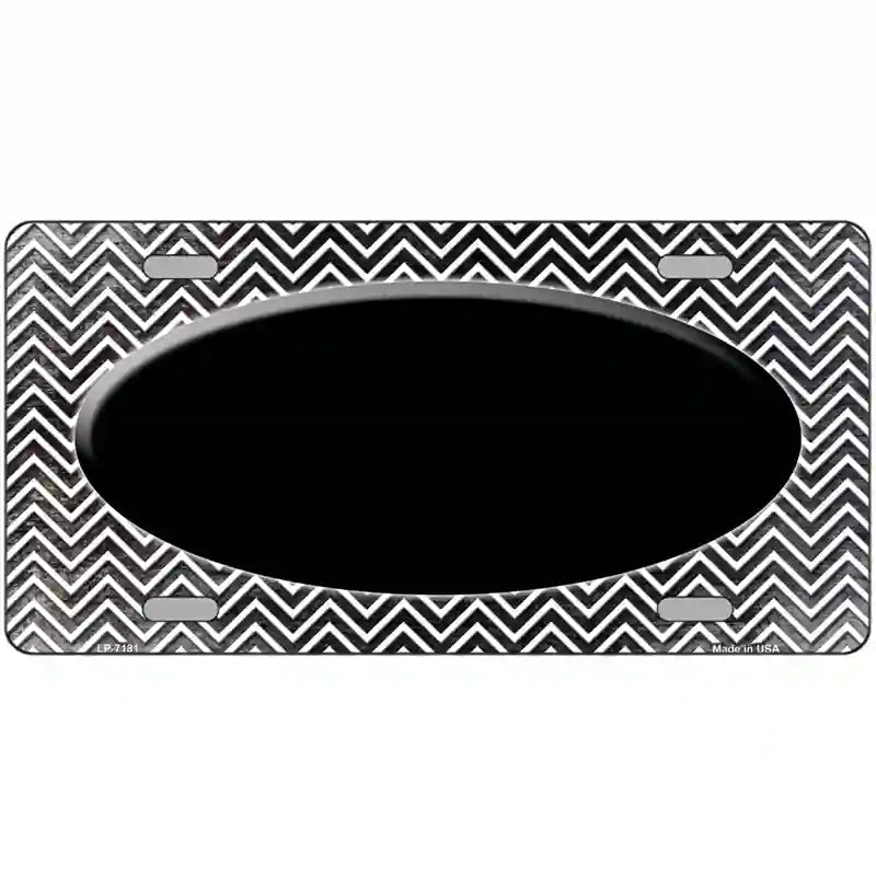 Black White Small Chevron Oval Oil Rubbed Metal Novelty License Plate 24" x 12" (LLP)