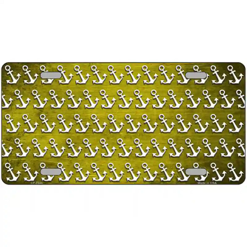Yellow White Anchor Oil Rubbed Metal Novelty License Plate 24" x 12" (LLP)