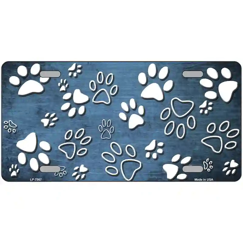 Light Blue White Paw Oil Rubbed Metal Novelty License Plate 24" x 12" (LLP)