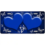 Blue White Hearts Butterfly Oil Rubbed Metal Novelty License Plate 24" x 12" (LLP)