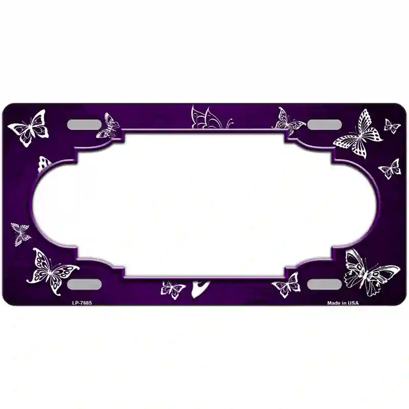 Purple White Scallop Butterfly Oil Rubbed Metal Novelty License Plate 24" x 12" (LLP)