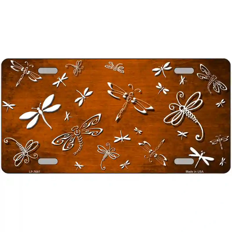 Orange White Dragonfly Oil Rubbed Metal Novelty License Plate 24" x 12" (LLP)
