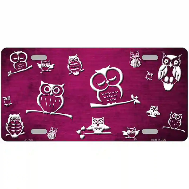 Pink White Owl Oil Rubbed Metal Novelty License Plate 24" x 12" (LLP)