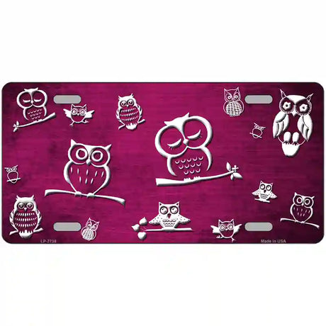 Pink White Owl Oil Rubbed Metal Novelty License Plate 24" x 12" (LLP)