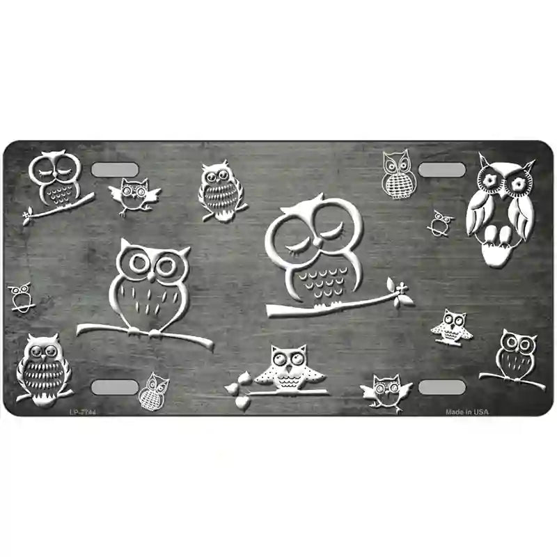 Gray White Owl Oil Rubbed Metal Novelty License Plate 24" x 12" (LLP)