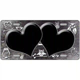 Black White Owl Hearts Oil Rubbed Metal Novelty License Plate 24" x 12" (LLP)