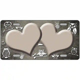 Tan White Owl Hearts Oil Rubbed Metal Novelty License Plate 24" x 12" (LLP)