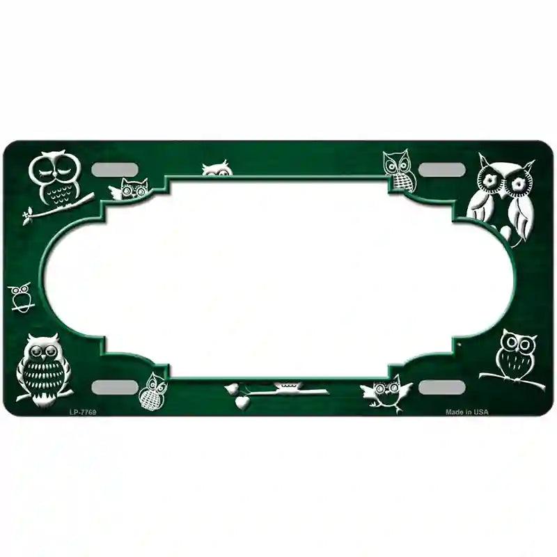 Green White Owl Scallop Oil Rubbed Metal Novelty License Plate 24" x 12" (LLP)