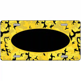 Yellow Black Camouflage With Black Center Oval Metal Novelty License Plate 12" x 6" (LP)