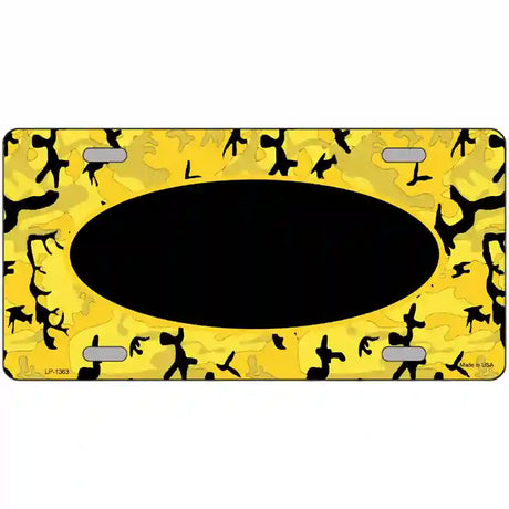 Yellow Black Camouflage With Black Center Oval Metal Novelty License Plate 12" x 6" (LP)