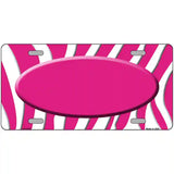 Hot Pink White Zebra Center Oval Metal Novelty License Plate 12" x 6" (LP)