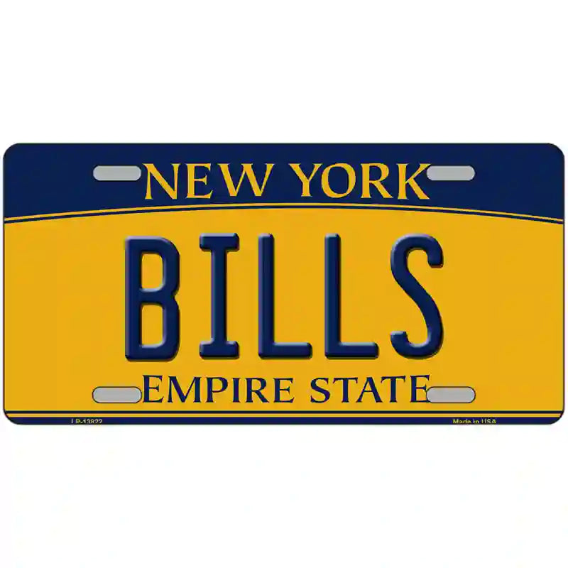 Bills New York Yellow Novelty Metal License Plate Tag 12" x 6" Automotive (LP)