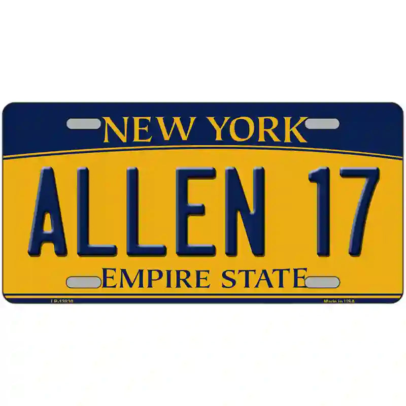 Allen 17 New York Novelty Metal License Plate Tag 12" x 6" Automotive (LP)