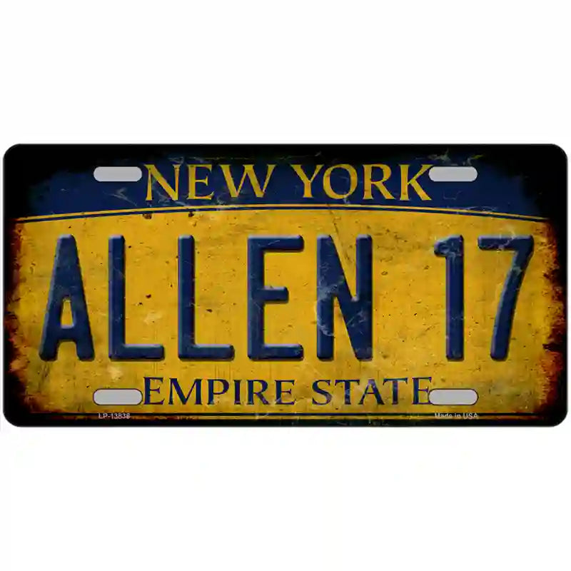 Allen 17 New York Yellow Novelty Metal License Plate Tag 12" x 6" Automotive (LP)