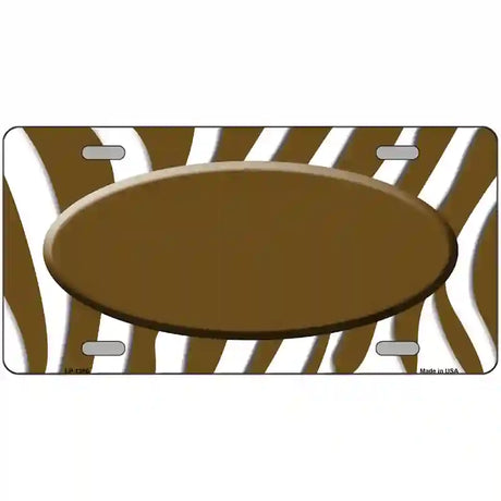 Brown White Zebra Center Oval Metal Novelty License Plate 12" x 6" Automotive (LP)