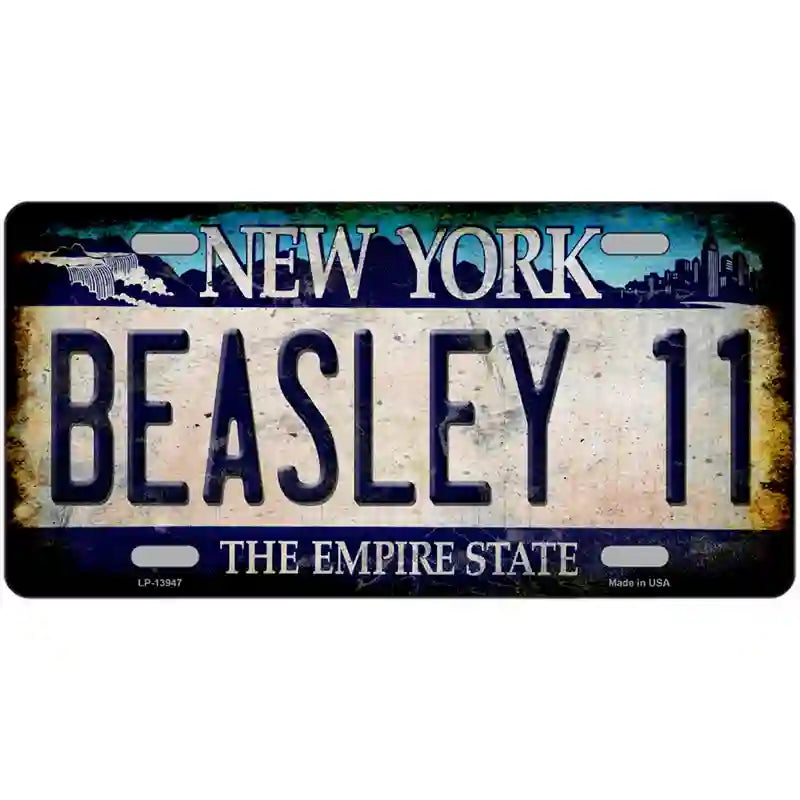 Beasley 11 New York Blue Novelty Metal License Plate Tag 12" x 6" Automotive (LP)