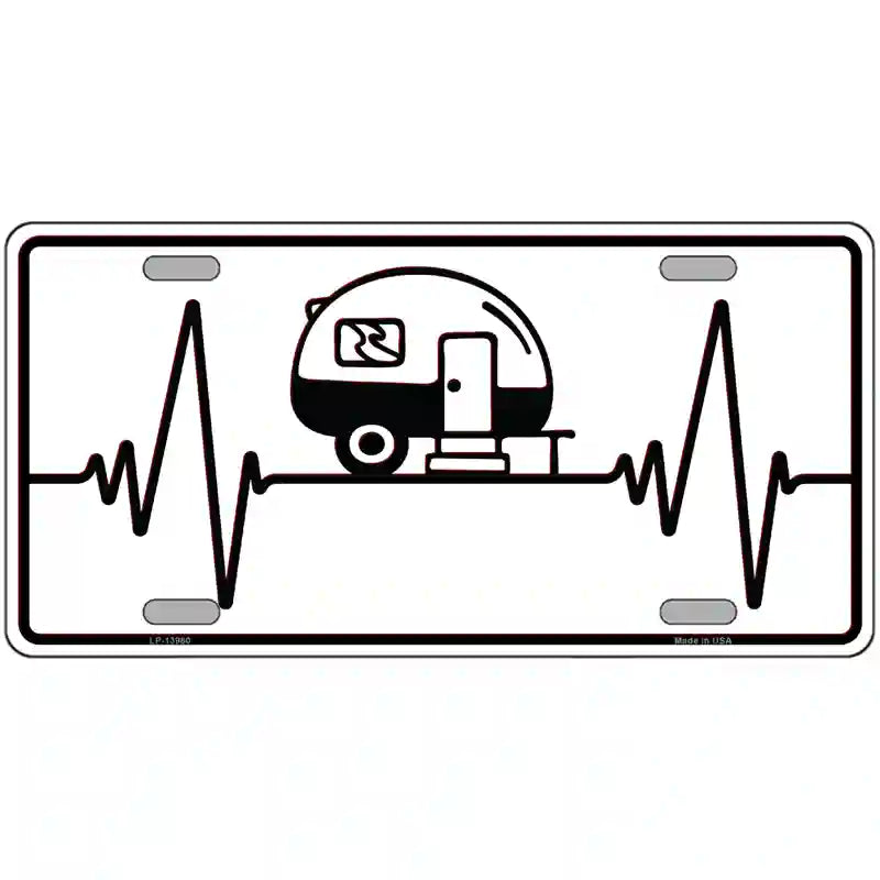 Camping Heart Beat Novelty Metal License Plate Tag 12" x 6" (LP)