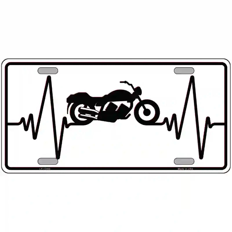 Motorcycle Heart Beat Novelty Metal License Plate Tag 12" x 6" Automotive (LP)