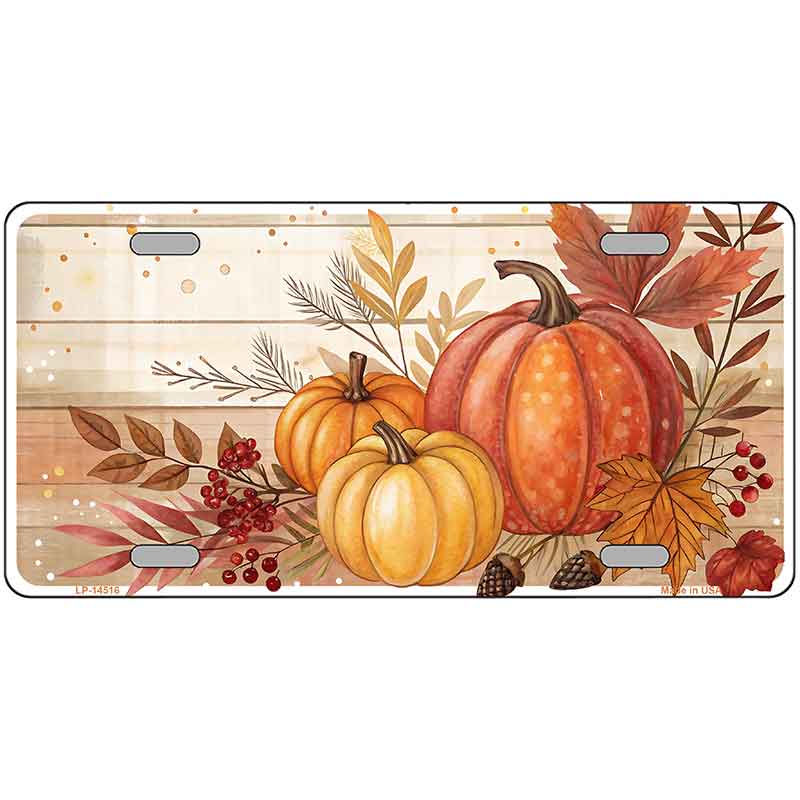 Autumn Pumpkins & Leaves Novelty Metal License Plate LP-14516