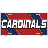 License plate with 'Cardinals' text on a red and blue striped background