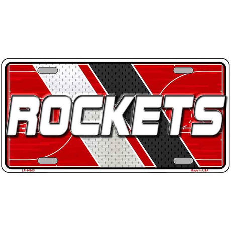 License plate with 'ROCKETS' text on a red, black, and white background