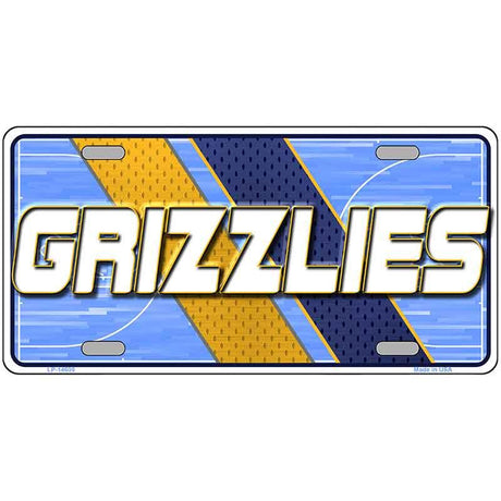License plate with 'GRIZZLIES' text on a blue and yellow background