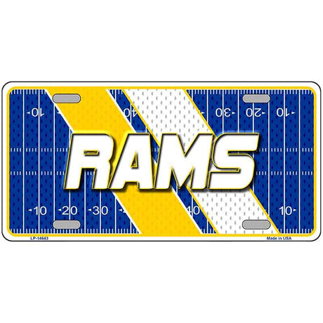 License plate with 'RAMS' text on a football field design