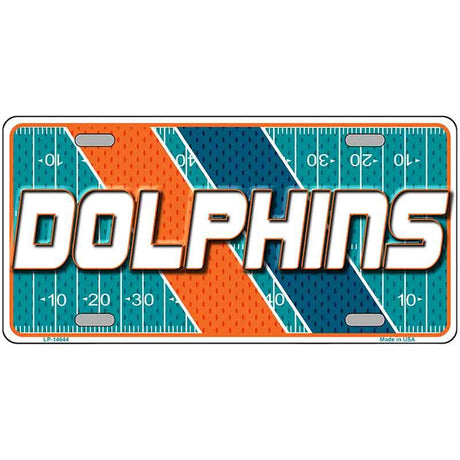 License plate with 'DOLPHINS' text on a football field design