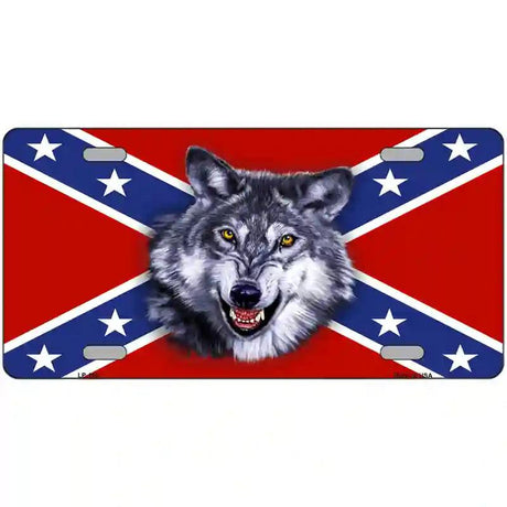 Confederate Flag Wolf Metal Novelty License Plate 12" x 6" (LP)