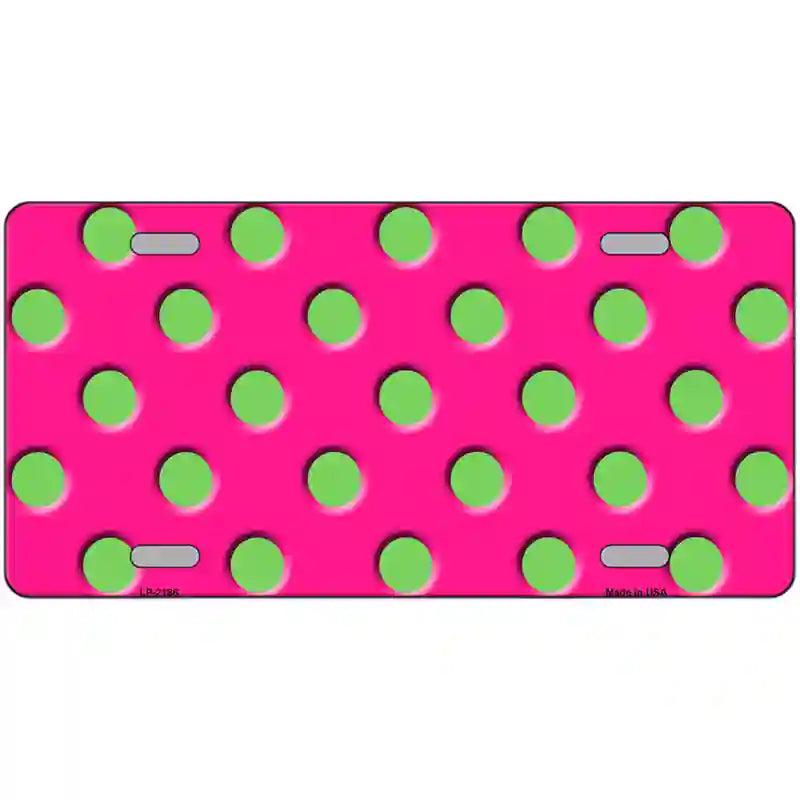 Lime Green Polka Dots Hot Pink Metal Novelty License Plate 12" x 6" (LP)