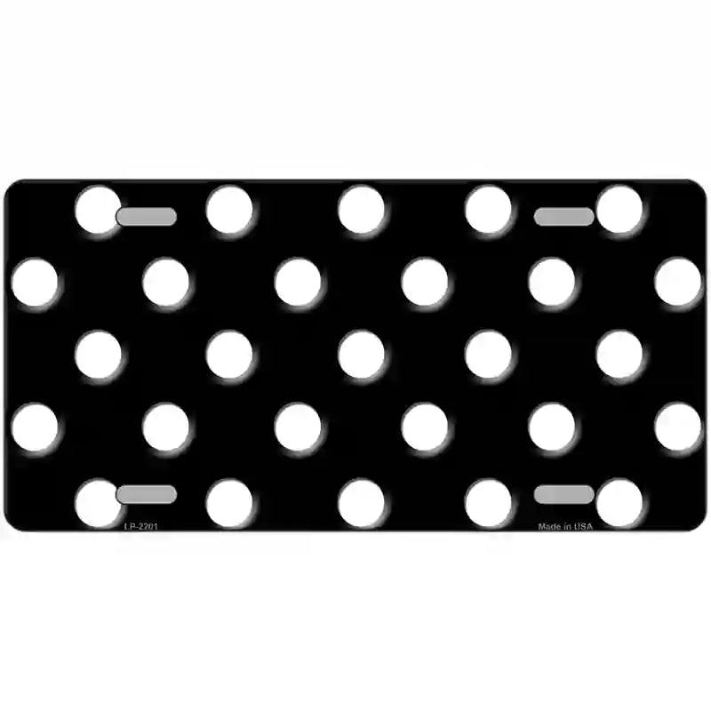 White Polka Dots Black Metal Novelty License Plate 12" x 6" (LP)