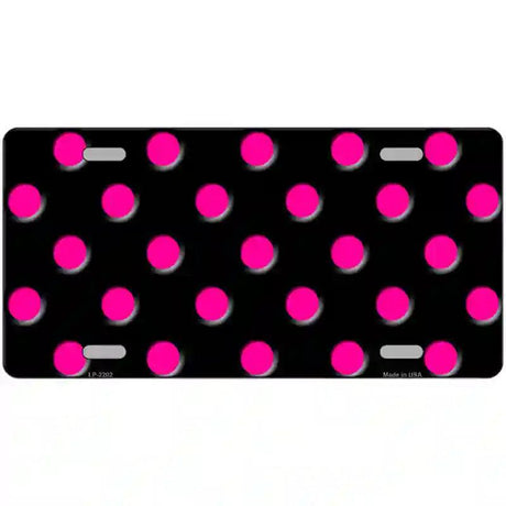 Hot Pink Polka Dots Black Metal Novelty License Plate 12" x 6" (LP)