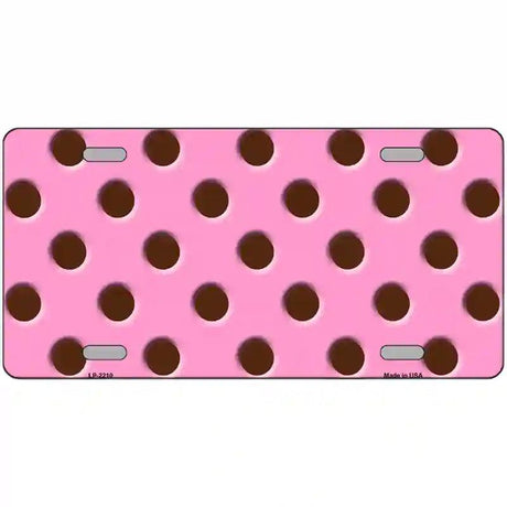 Chocolate Brown Polka Dots Pink Metal Novelty License Plate 12" x 6" (LP)