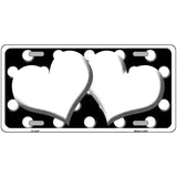 White Black Polka Dot Black Center Hearts Novelty License Plate 12" x 6" (LP)