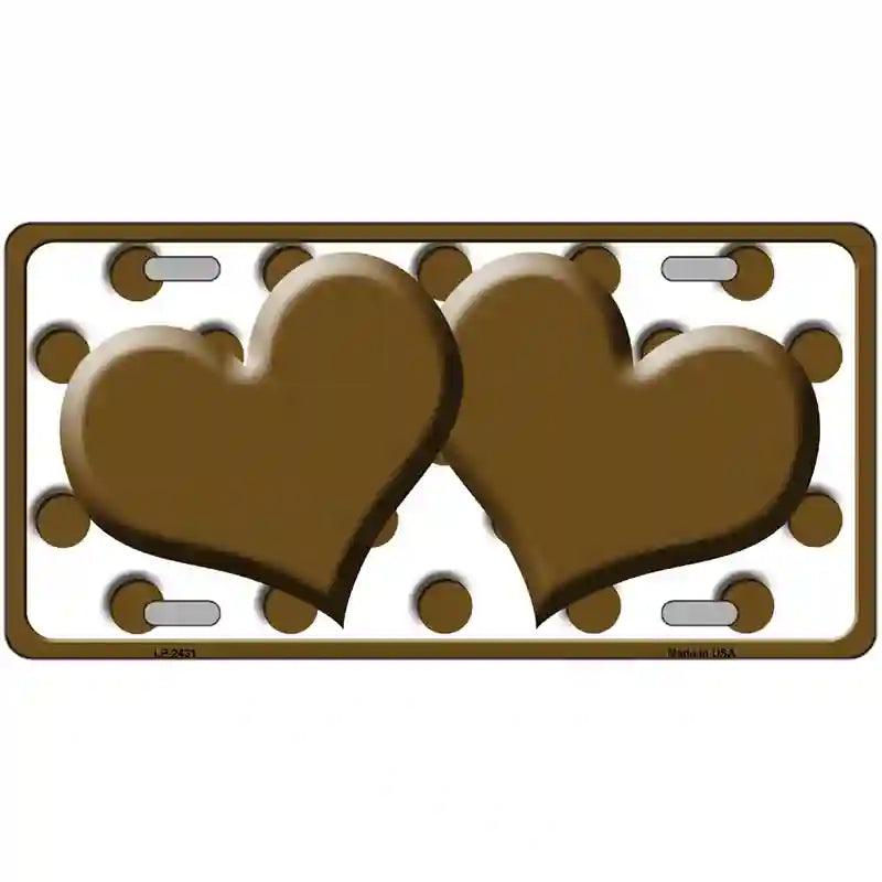 Brown White Polka Dot Brown Centered Hearts Novelty License Plate 12" x 6" (LP)