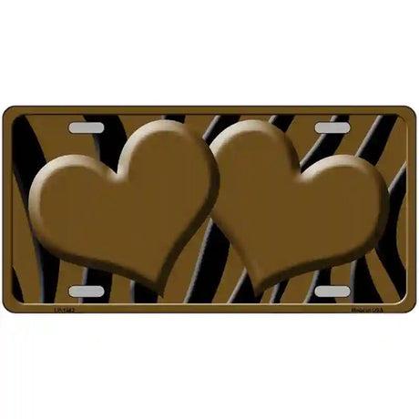 Brown Black Zebra Brown Centered Hearts Novelty License Plate 12" x 6" (LP)