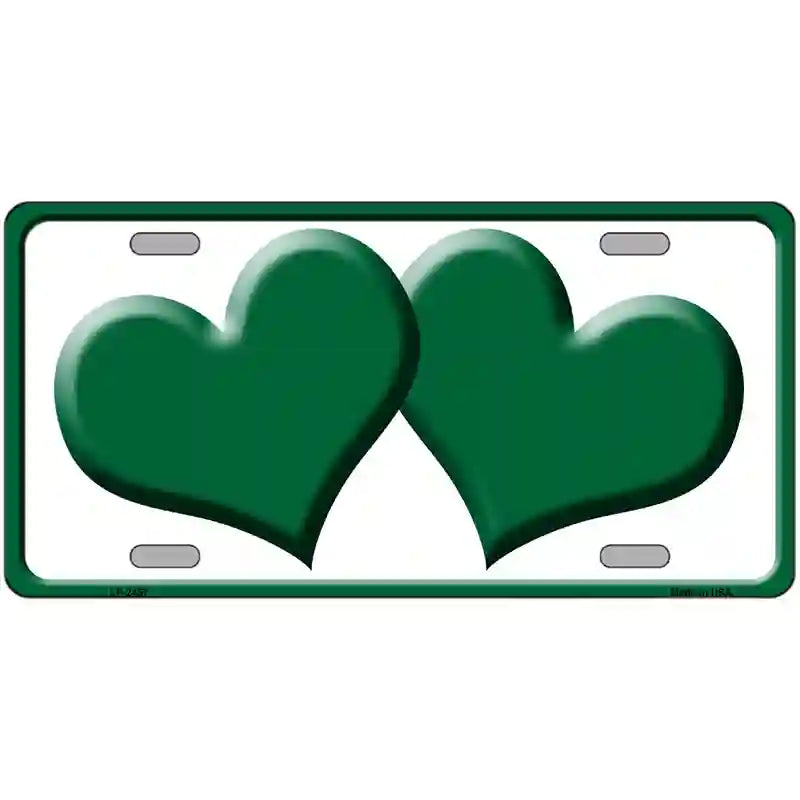 Solid Green Centered Hearts White Novelty License Plate 12" x 6" (LP)