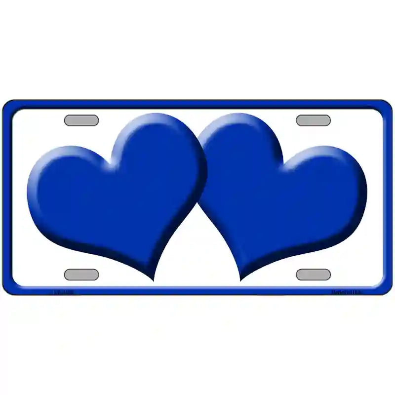 Solid Blue Centered Hearts White Novelty License Plate 12" x 6" (LP)