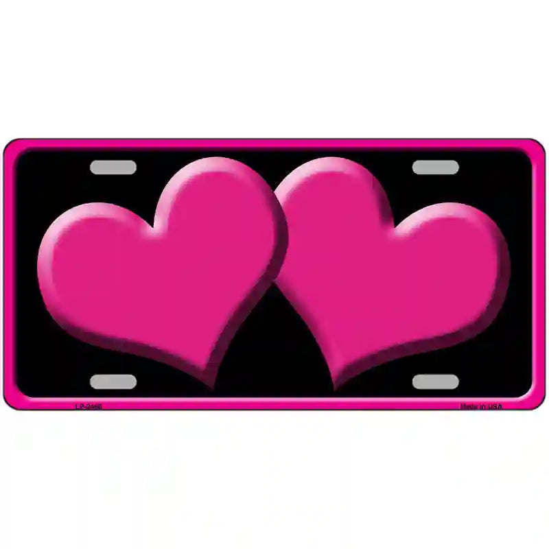 Solid Pink Centered Hearts Black Novelty License Plate 12" x 6" (LP)