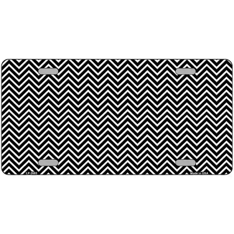 Black White Chevron Metal Novelty License Plate 12" x 6" (LP)