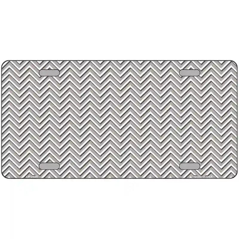 Grey White Chevron Metal Novelty License Plate 12" x 6" (LP)